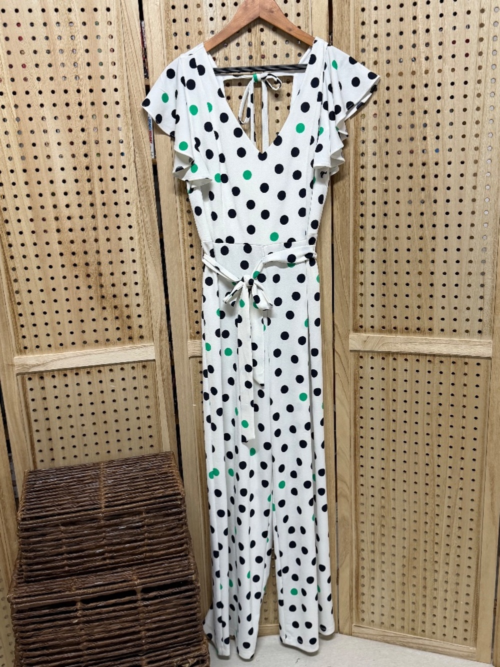 Emma & Michele Polka Dot Jumpsuit Size 10 Wide Leg Belted Romper